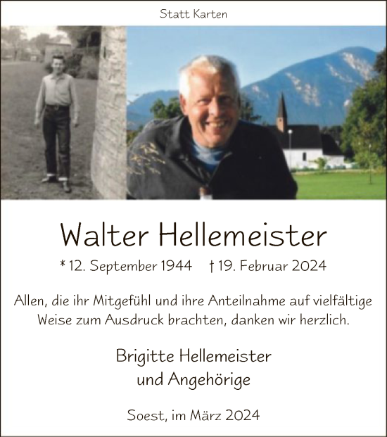 Traueranzeige von Walter Hellemeister von WA