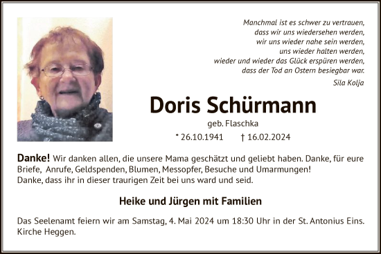 Traueranzeige von Doris Schürmann von WA