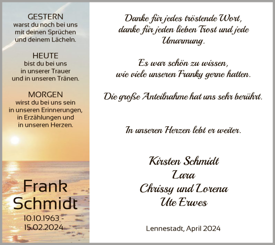Traueranzeige von Frank Schmidt von WA