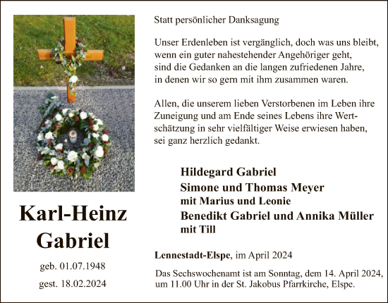 Traueranzeige von Karl-Heinz Gabriel von WA