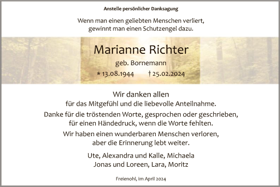 Traueranzeige von Marianne Richter von WA