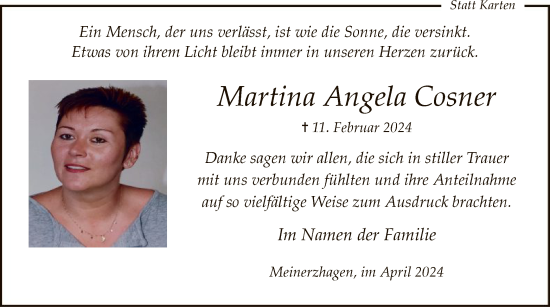 Traueranzeige von Martina Angela Cosner von WA