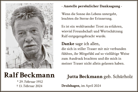 Traueranzeige von Ralf Beckmann von WA