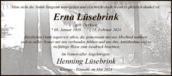 Traueranzeige von Erna Lüsebrink von WA