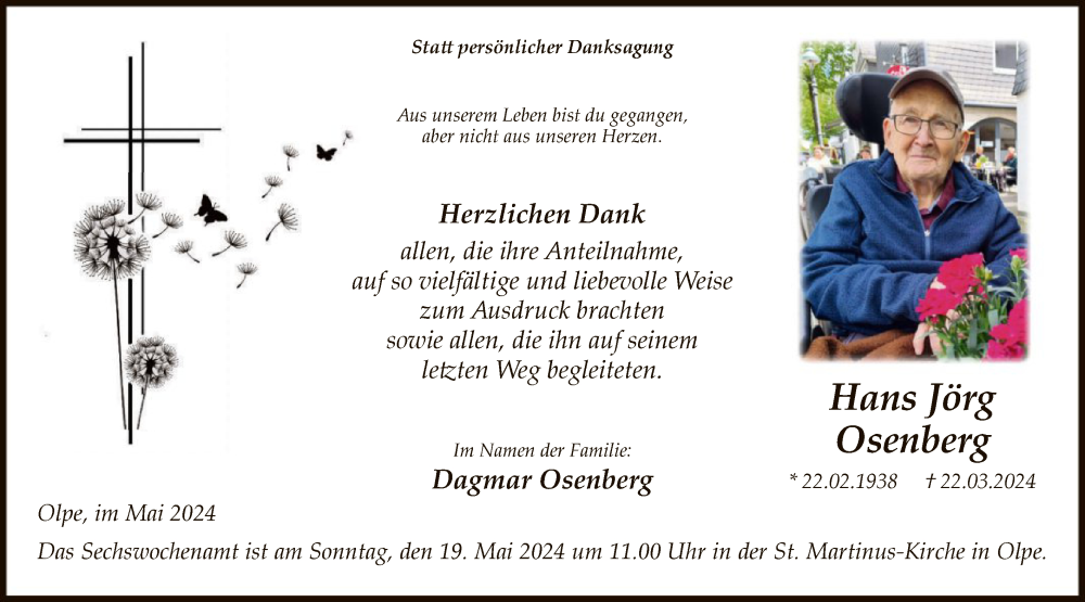  Traueranzeige für Hans Jörg Osenberg vom 18.05.2024 aus WA