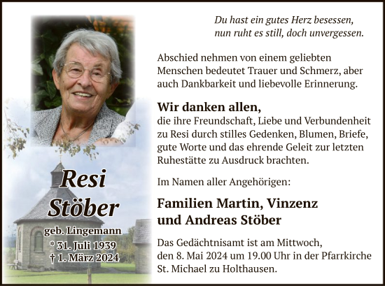 Traueranzeige von Resi Stöber von WA