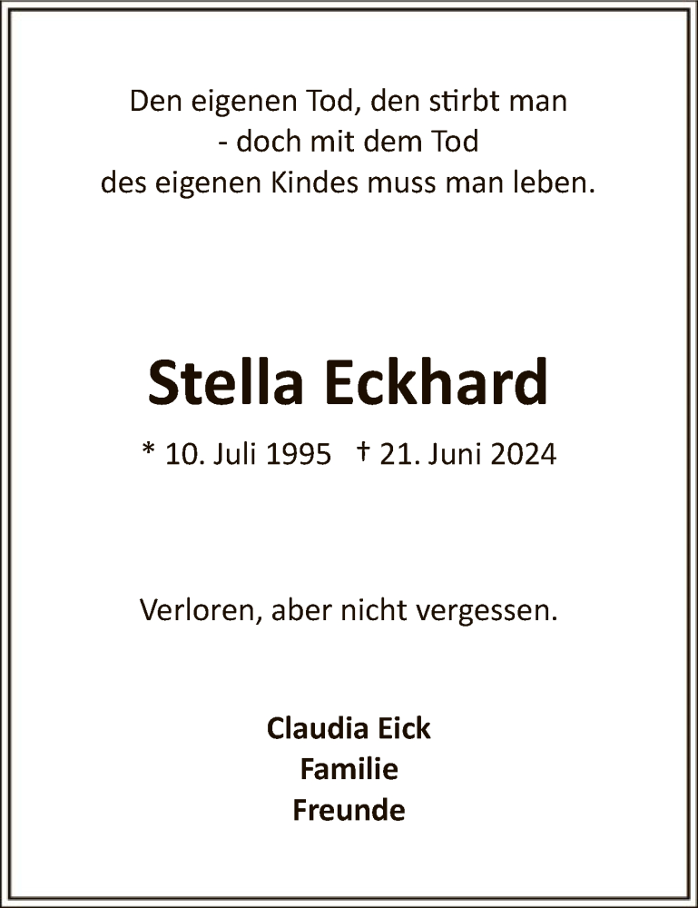  Traueranzeige für Stella Eckhard vom 05.07.2024 aus WA