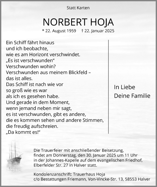 Traueranzeige von Norbert Hoja von MZV