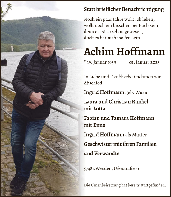 Traueranzeige von Achim Hoffmann von WA
