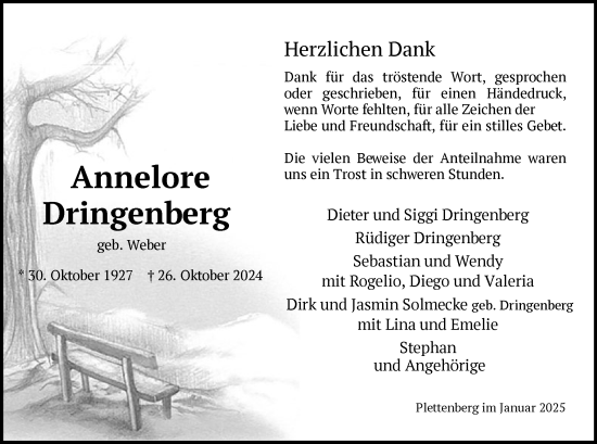Traueranzeige von Annelore Dringenberg von WA
