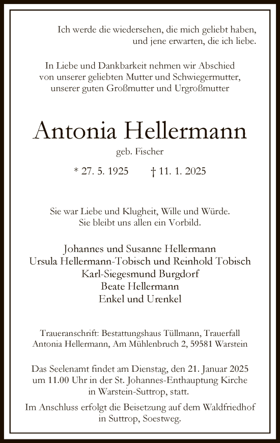 Traueranzeige von Antonia Hellermann von WA