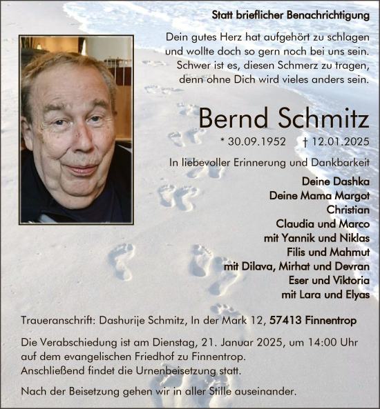 Traueranzeige von Bernd Schmitz von WA