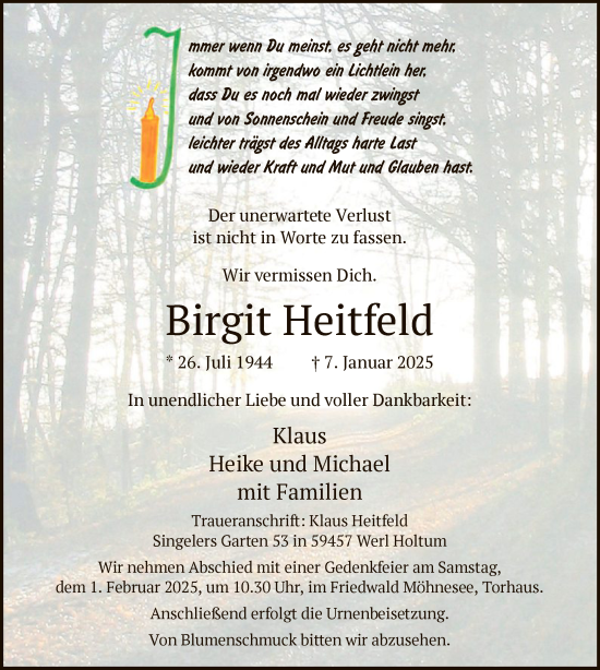 Traueranzeige von Birgit Heitfeld von WA