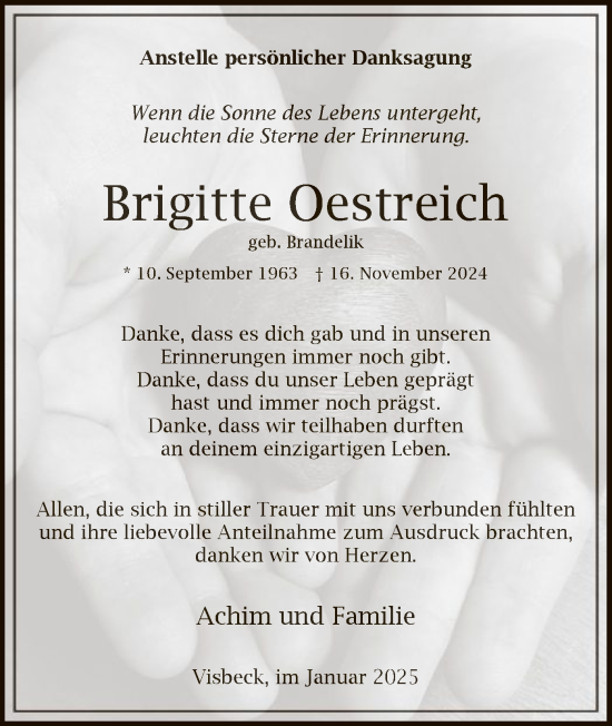 Traueranzeige von Brigitte Oestreich von WA
