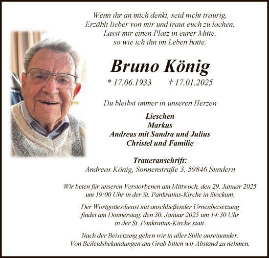 Traueranzeige von Bruno König von WA