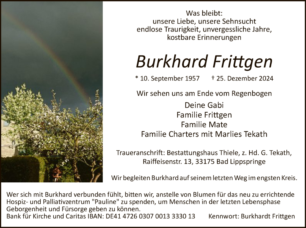  Traueranzeige für Burkhard Frittgen vom 04.01.2025 aus WA