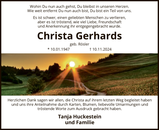 Traueranzeige von Christa Gerhards von WA