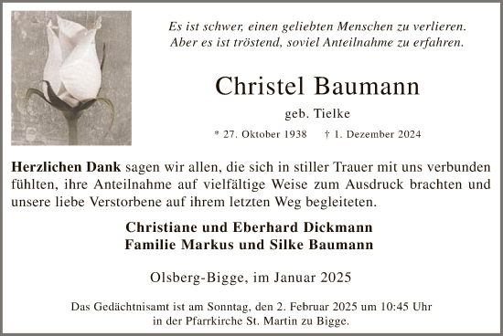 Traueranzeige von Christel Baumann von WA