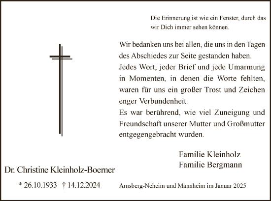 Traueranzeige von Christine Kleinholz-Boerner von WA