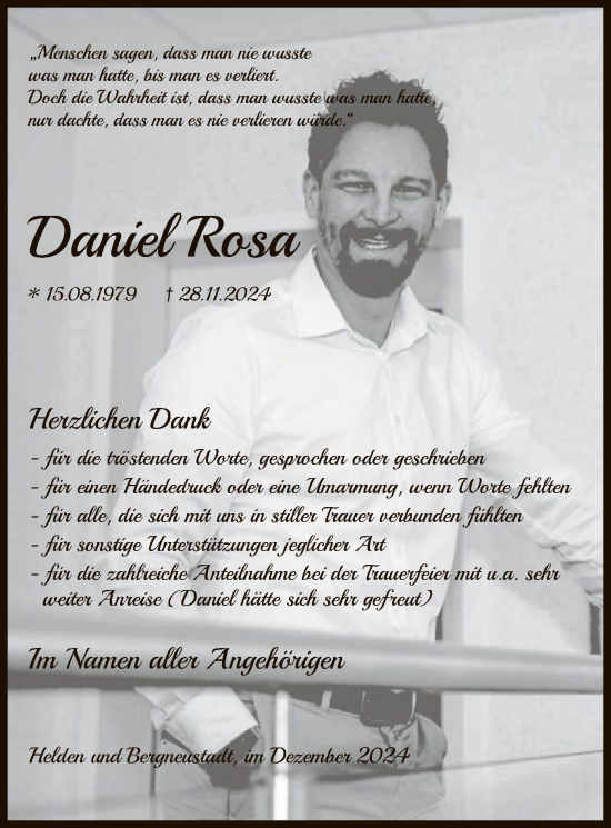 Traueranzeige von Daniel Rosa von WA