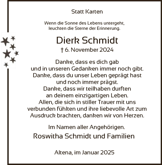 Traueranzeige von Dierk Schmidt von WA