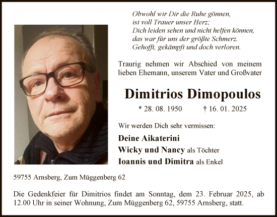 Traueranzeige von Dimitrios Dimopoulos von WA