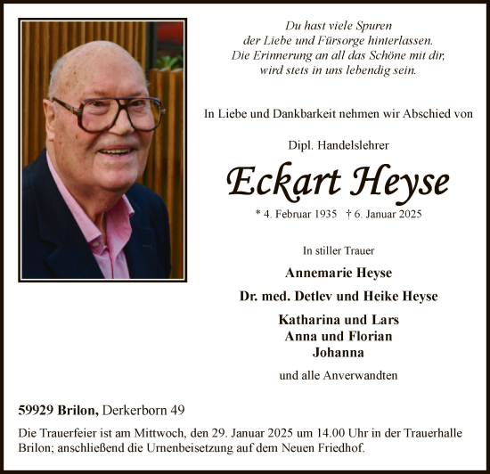 Traueranzeige von Eckart Heyse von WA