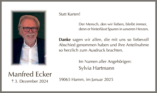 Traueranzeige von Ecker, Manfred von WA