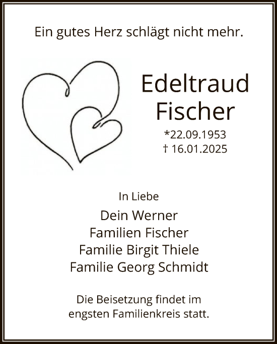 Traueranzeige von Edeltraud Fischer von WA