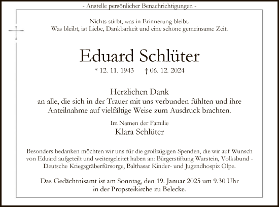 Traueranzeige von Eduard Schlüter von WA