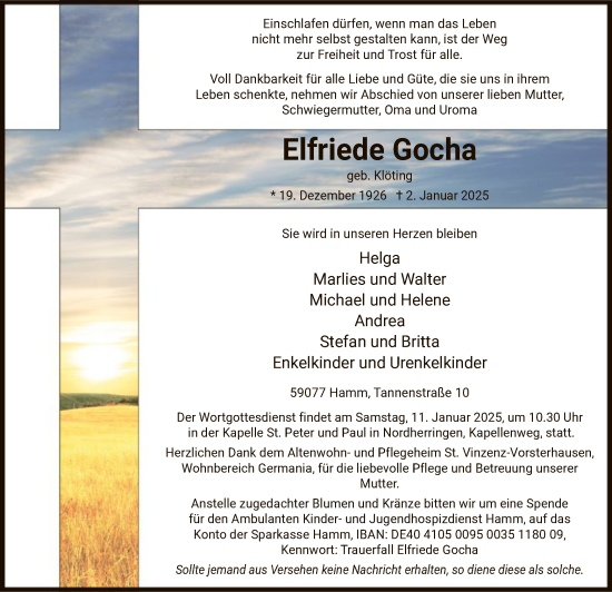 Traueranzeige von Elfriede Gocha von WA