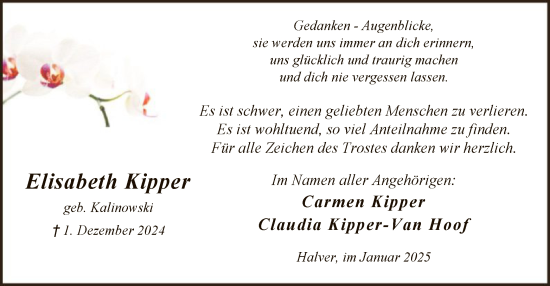 Traueranzeige von Elisabeth Kipper von WA