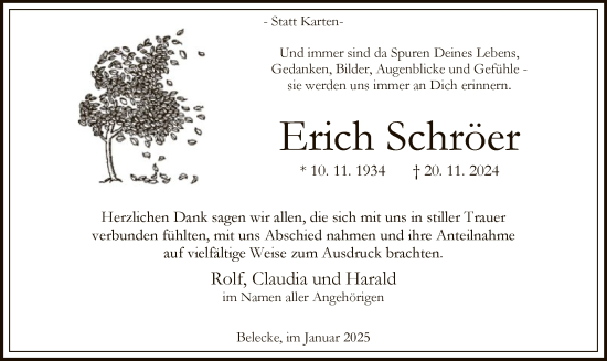 Traueranzeige von Erich Schröer von WA