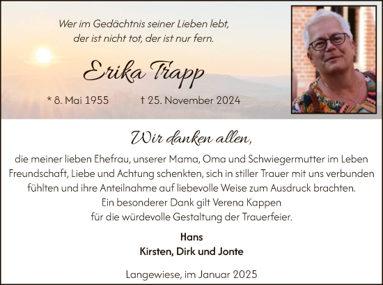 Traueranzeige von Erika Trapp von WA