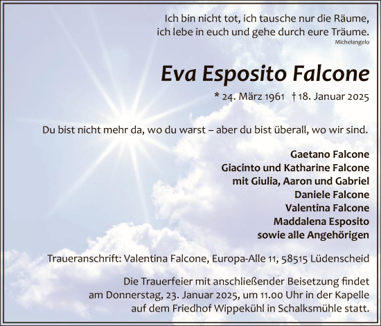 Traueranzeige von Eva Esposito Falcone von WA