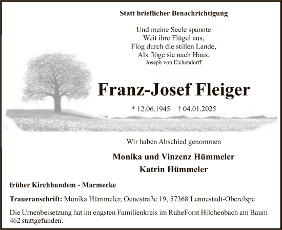 Traueranzeige von Franz-Josef Fleiger von WA