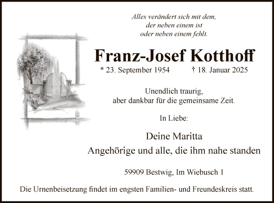 Traueranzeige von Franz-Josef Kotthoff von WA