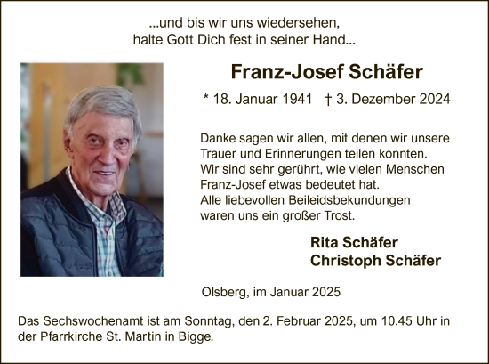 Traueranzeige von Franz-Josef Schäfer von WA