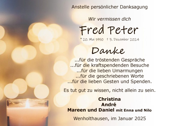 Traueranzeige von Fred Peter von WA