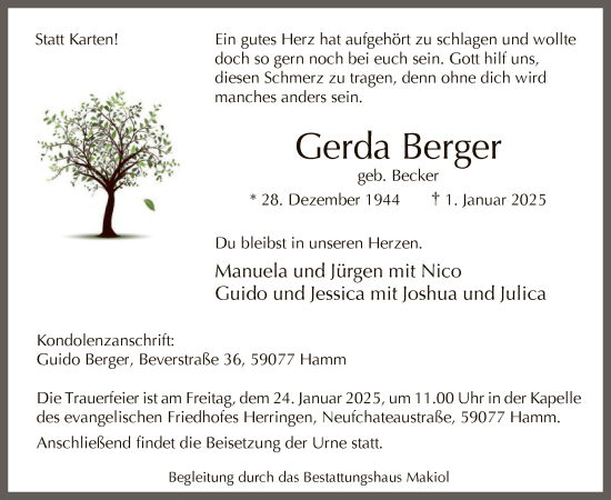 Traueranzeige von Gerda Berger von WA