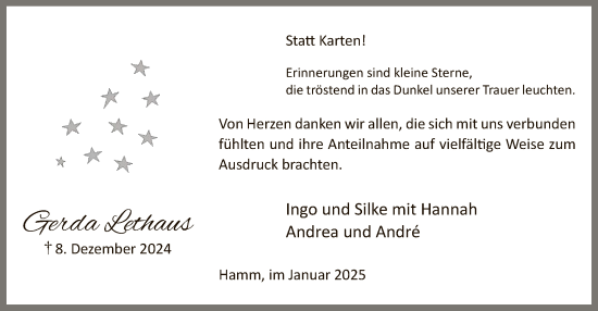 Traueranzeige von Gerda Lethaus von WA