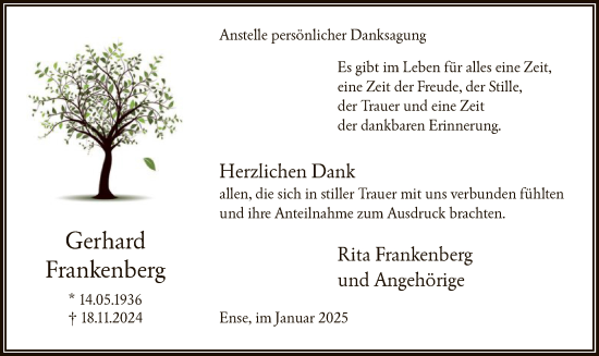 Traueranzeige von Gerhard Frankenberg von WAWA