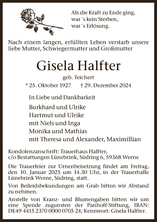 Traueranzeige von Gisela Halfter von WA