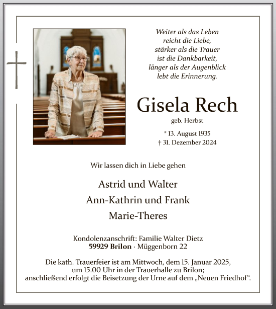 Traueranzeige von Gisela Rech von WA