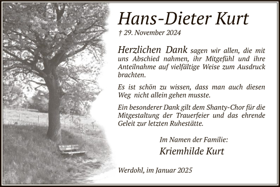 Traueranzeige von Hans-Dieter Kurt von WA