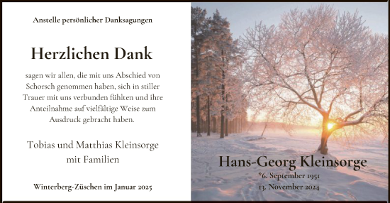 Traueranzeige von Hans-Georg Kleinsorge von WA