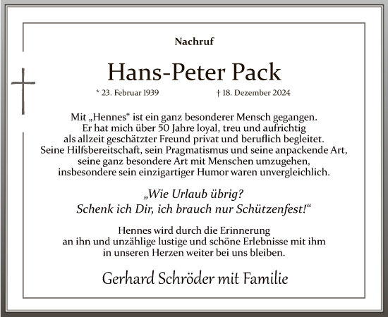 Traueranzeige von Hans-Peter Pack von WA