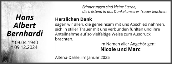 Traueranzeige von Hans Albert Bernhardi von WA