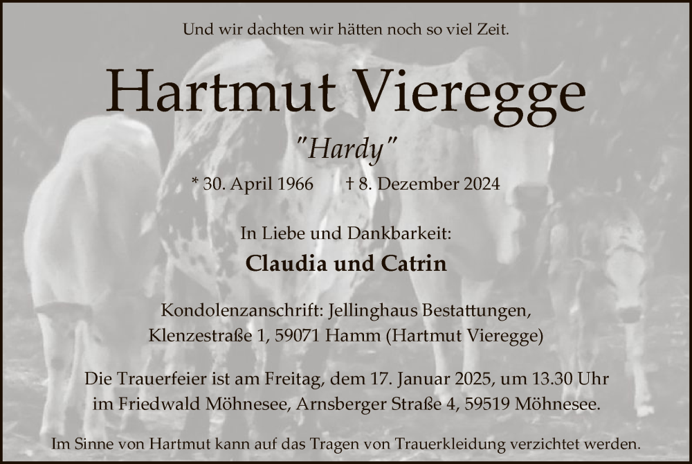  Traueranzeige für Hartmut Vieregge vom 11.01.2025 aus WA