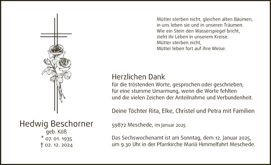 Traueranzeige von Hedwig Beschorner von WA